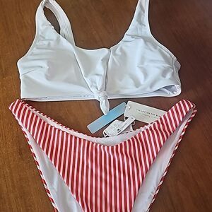 Cupshe white knotted and red stripe bikini size medium.